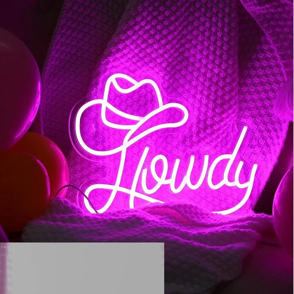 Howdy Cowboy/Cowgirl Neon Pink Sign Party Festival Southern Backyard Bedroom